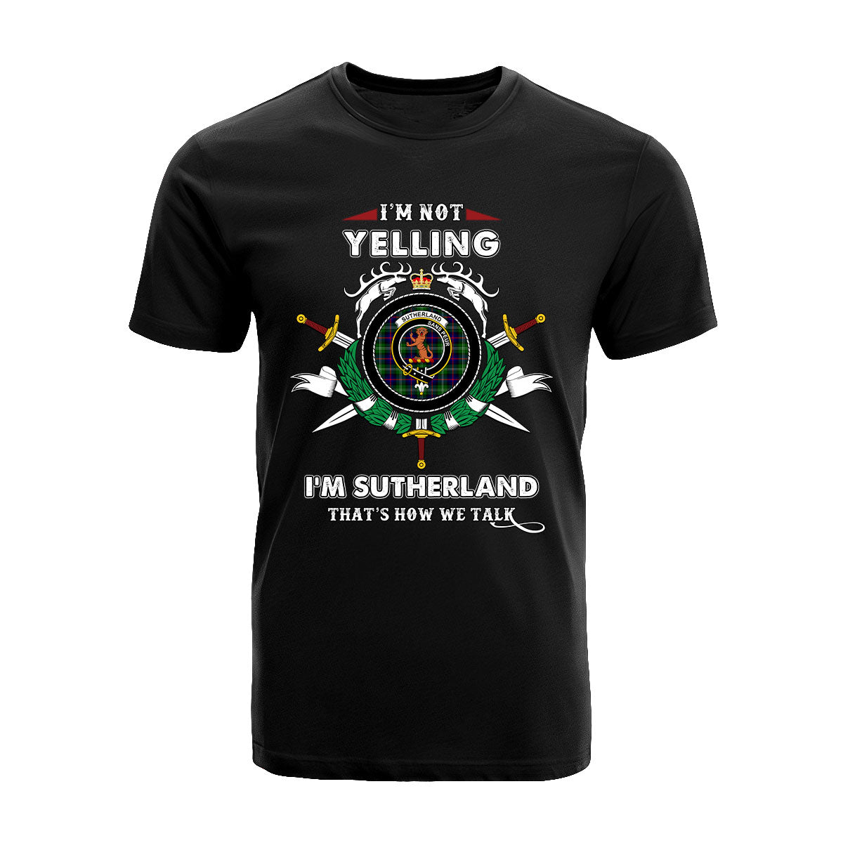 Sutherland I Tartan Crest T-shirt - I'm not yelling style