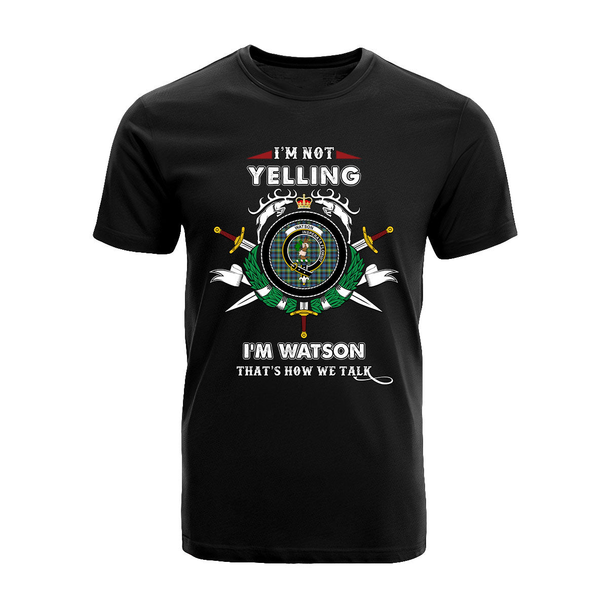 Watson Tartan Crest T-shirt - I'm not yelling style