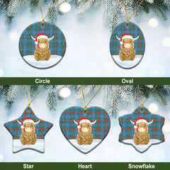 Agnew Ancient Tartan Christmas Ceramic Ornament - Highland Cows Style