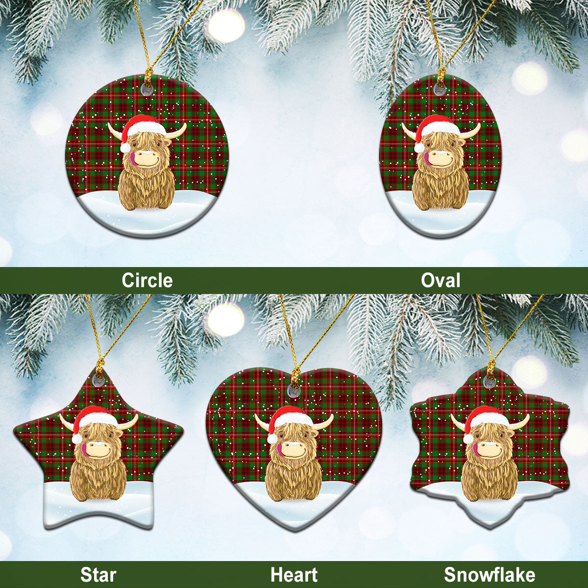 Ainslie Tartan Christmas Ceramic Ornament - Highland Cows Style