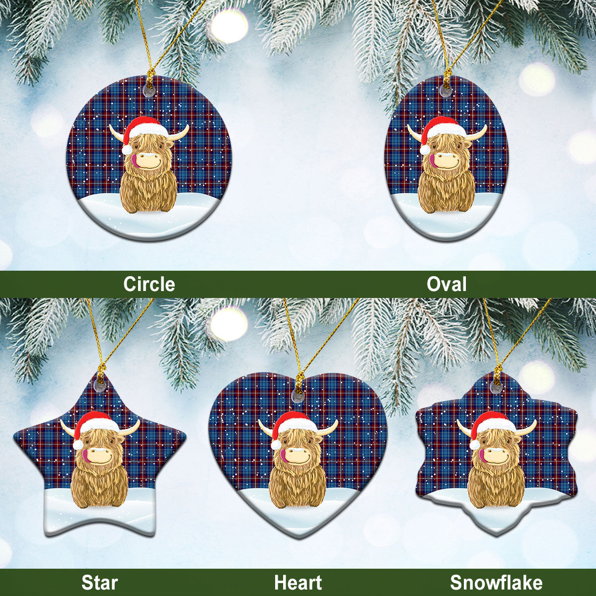 Greer Tartan Christmas Ceramic Ornament - Highland Cows Style