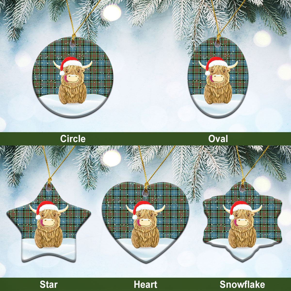 Walkinshaw Tartan Christmas Ceramic Ornament - Highland Cows Style