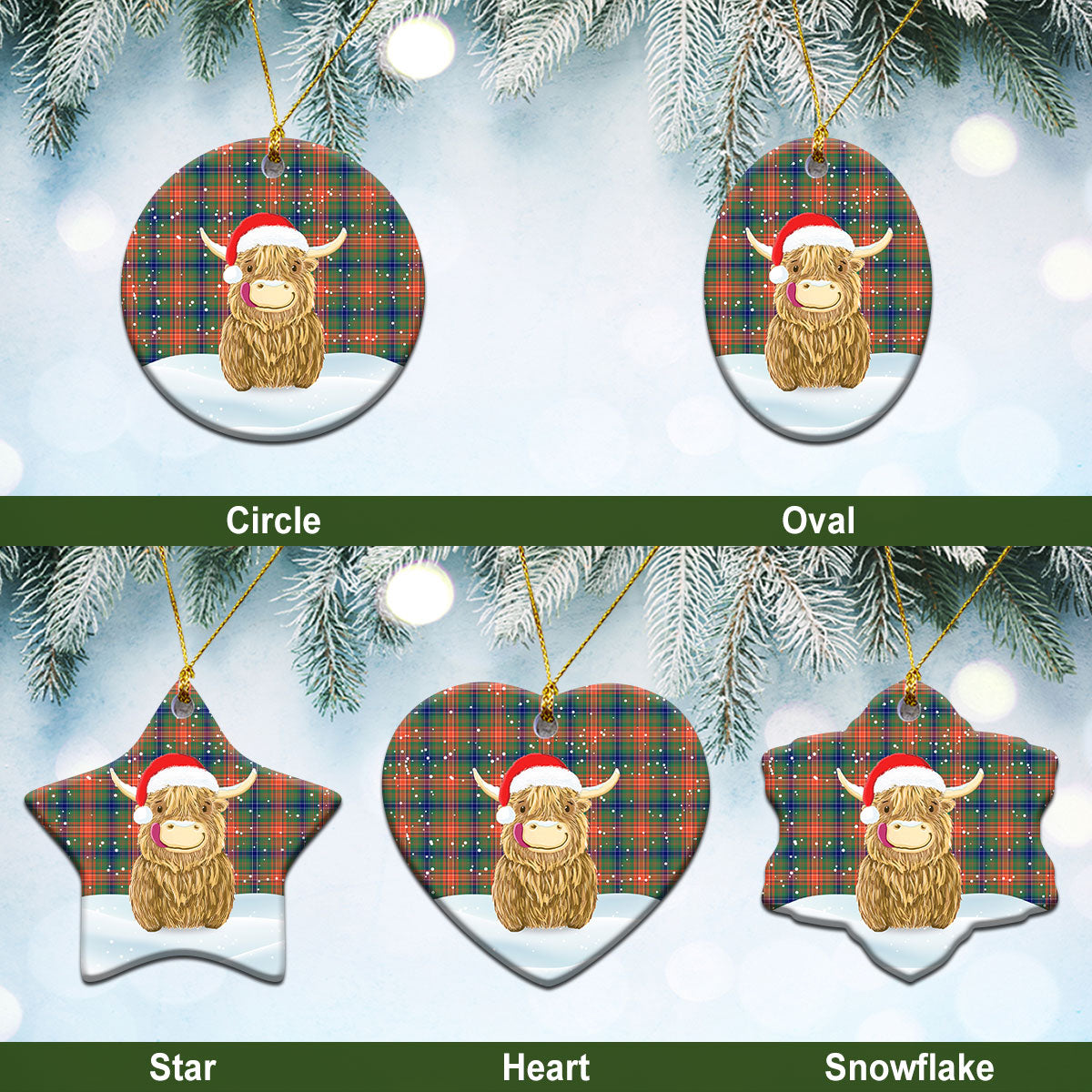 Wilson Ancient Tartan Christmas Ceramic Ornament - Highland Cows Style