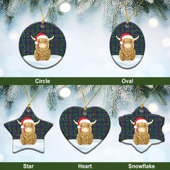 Wood Tartan Christmas Ceramic Ornament - Highland Cows Style