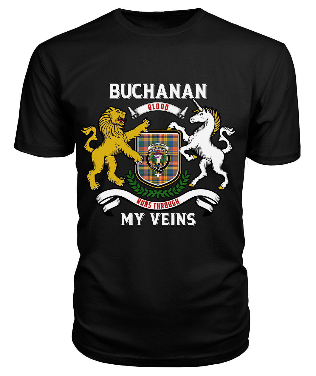 Buchanan Ancient Tartan Crest 2D T-shirt - Blood Runs Through My Veins Style