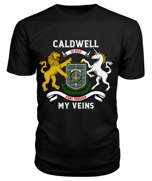 Caldwell Tartan Crest 2D T-shirt - Blood Runs Through My Veins Style 1060