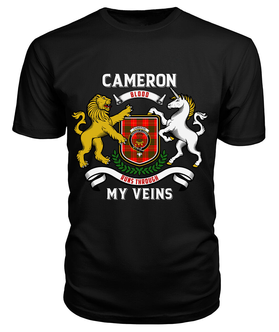 Cameron Modern Tartan Crest 2D T-shirt - Blood Runs Through My Veins Style