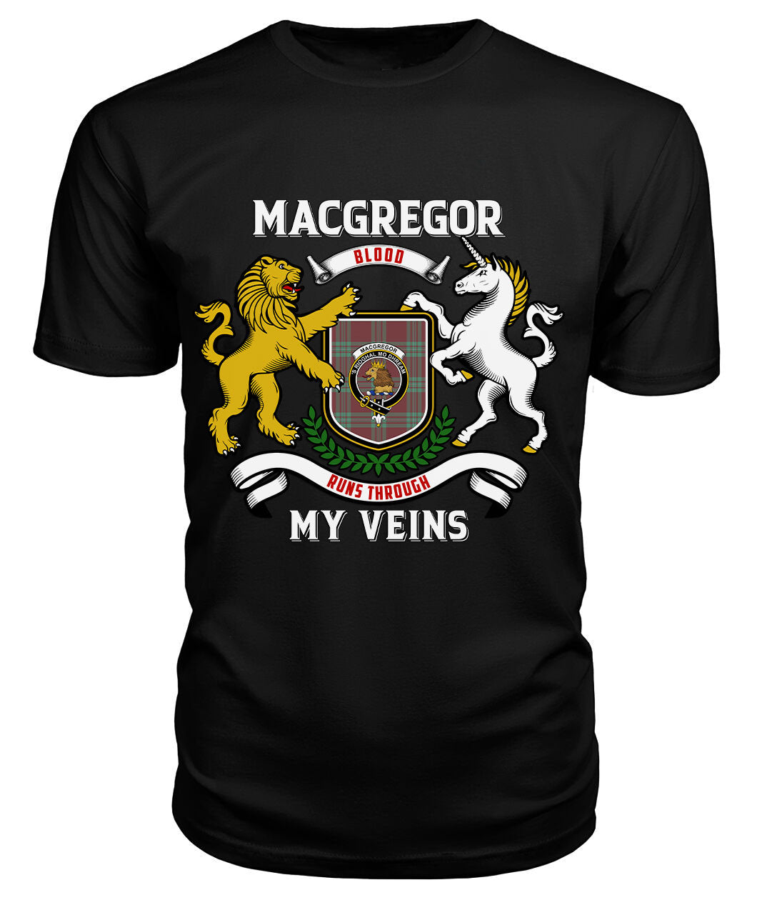 MacGregor Hunting Ancient Tartan Crest 2D T-shirt - Blood Runs Through My Veins Style