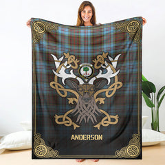 Anderson Ancient Tartan Crest Premium Blanket - Celtic Stag style