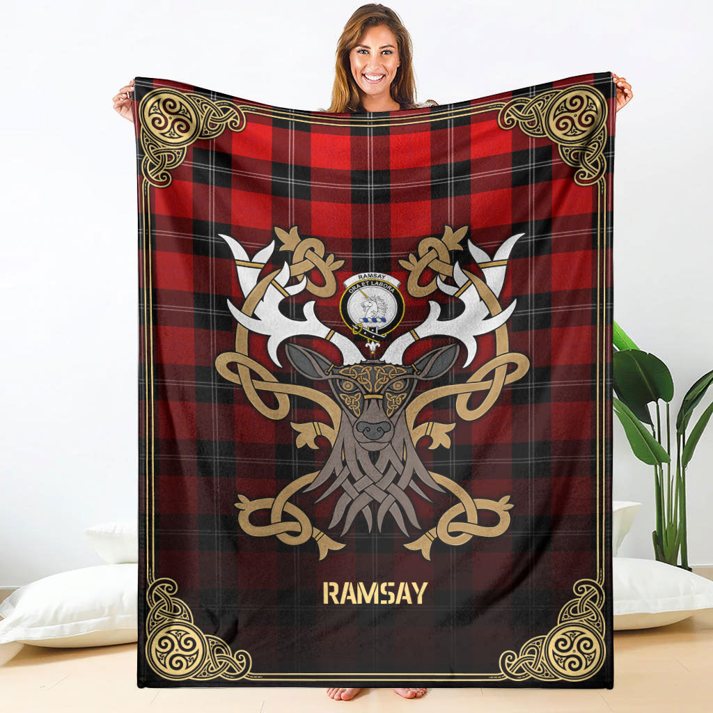 Ramsay Modern Tartan Crest Premium Blanket - Celtic Stag style
