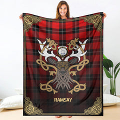 Ramsay Modern Tartan Crest Premium Blanket - Celtic Stag style