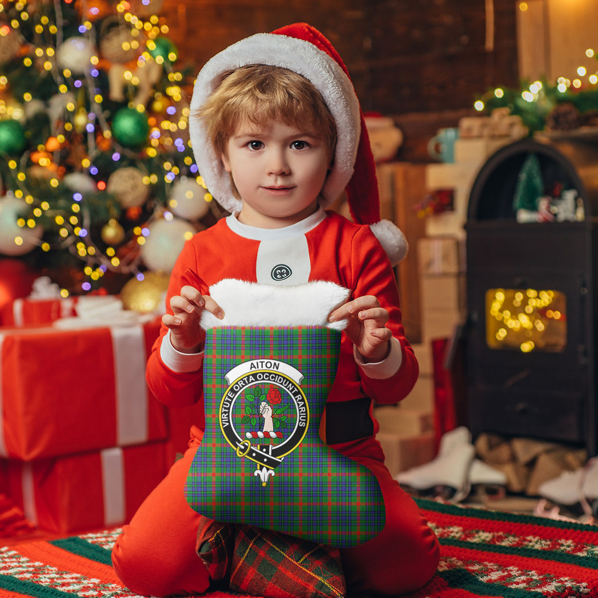 Aiton Tartan Crest Christmas Stocking