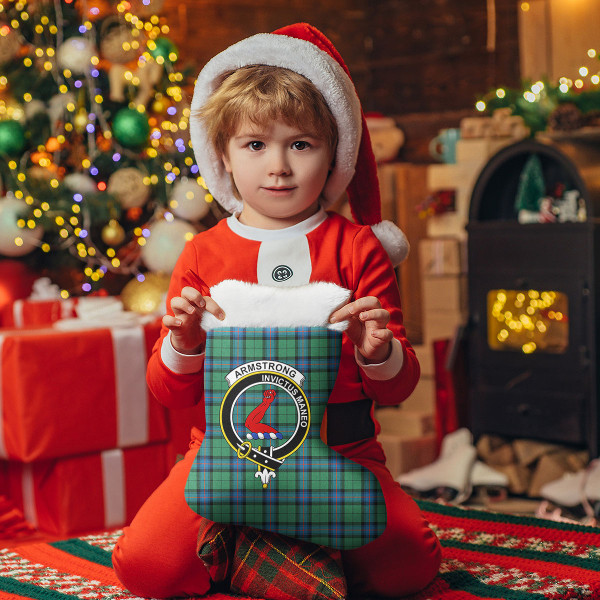 Armstrong Ancient Tartan Crest Christmas Stocking