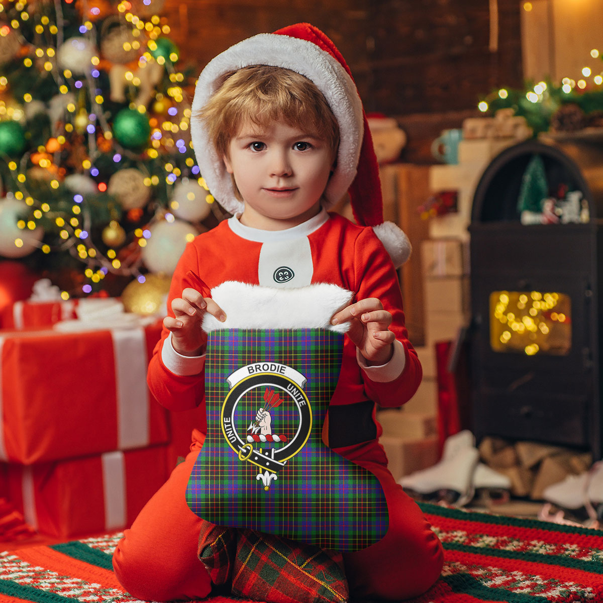 Brodie Hunting Modern Tartan Crest Christmas Stocking