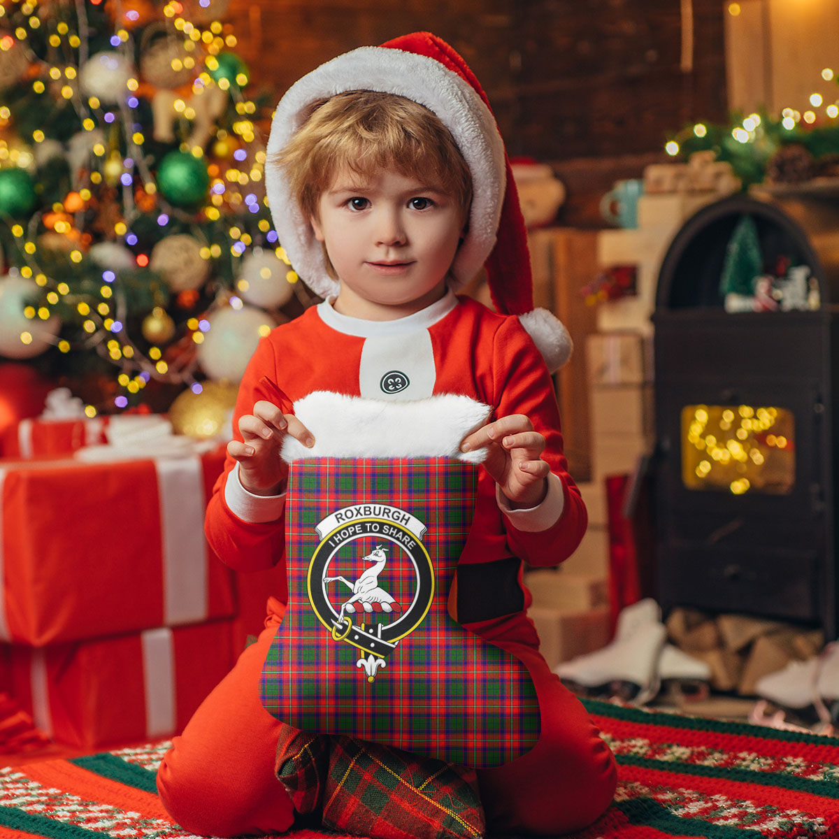 Roxburgh District Tartan Crest Christmas Stocking