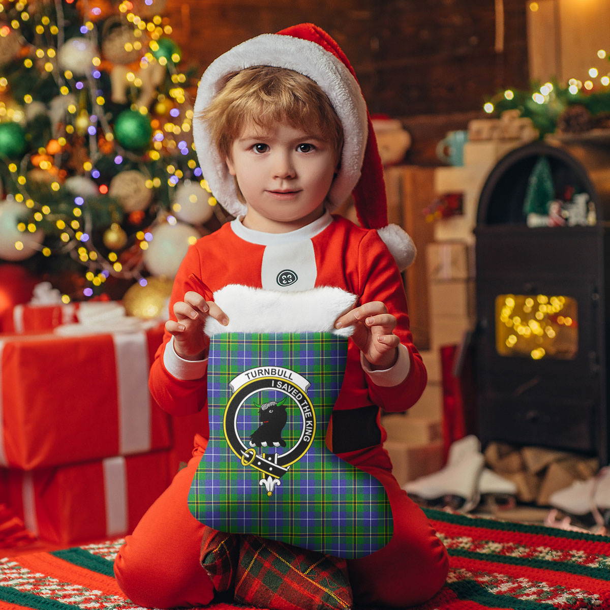 Turnbull Hunting Tartan Crest Christmas Stocking