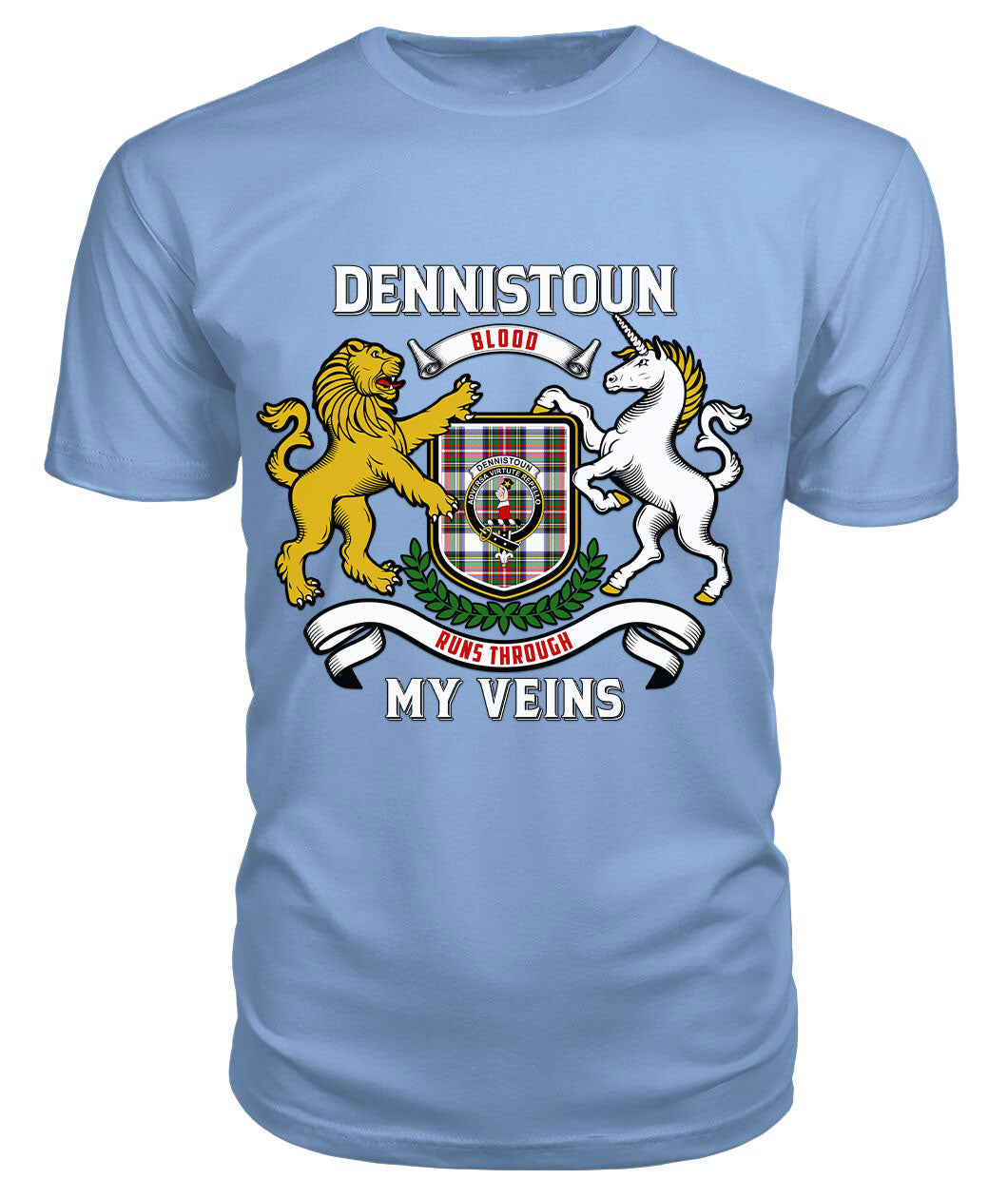 Dennistoun Tartan Crest 2D T-shirt - Blood Runs Through My Veins Style