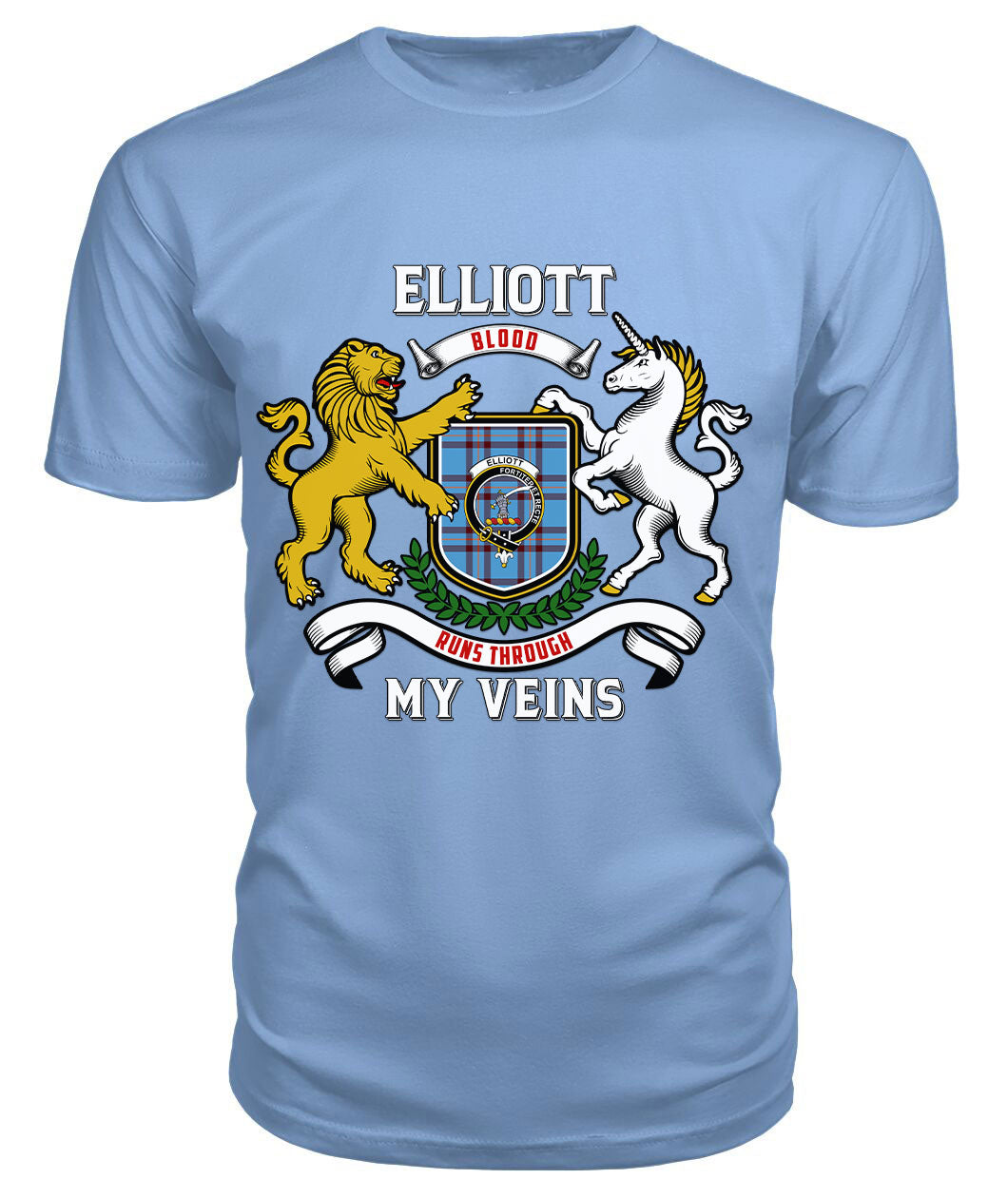 Elliott Ancient Tartan Crest 2D T-shirt - Blood Runs Through My Veins Style