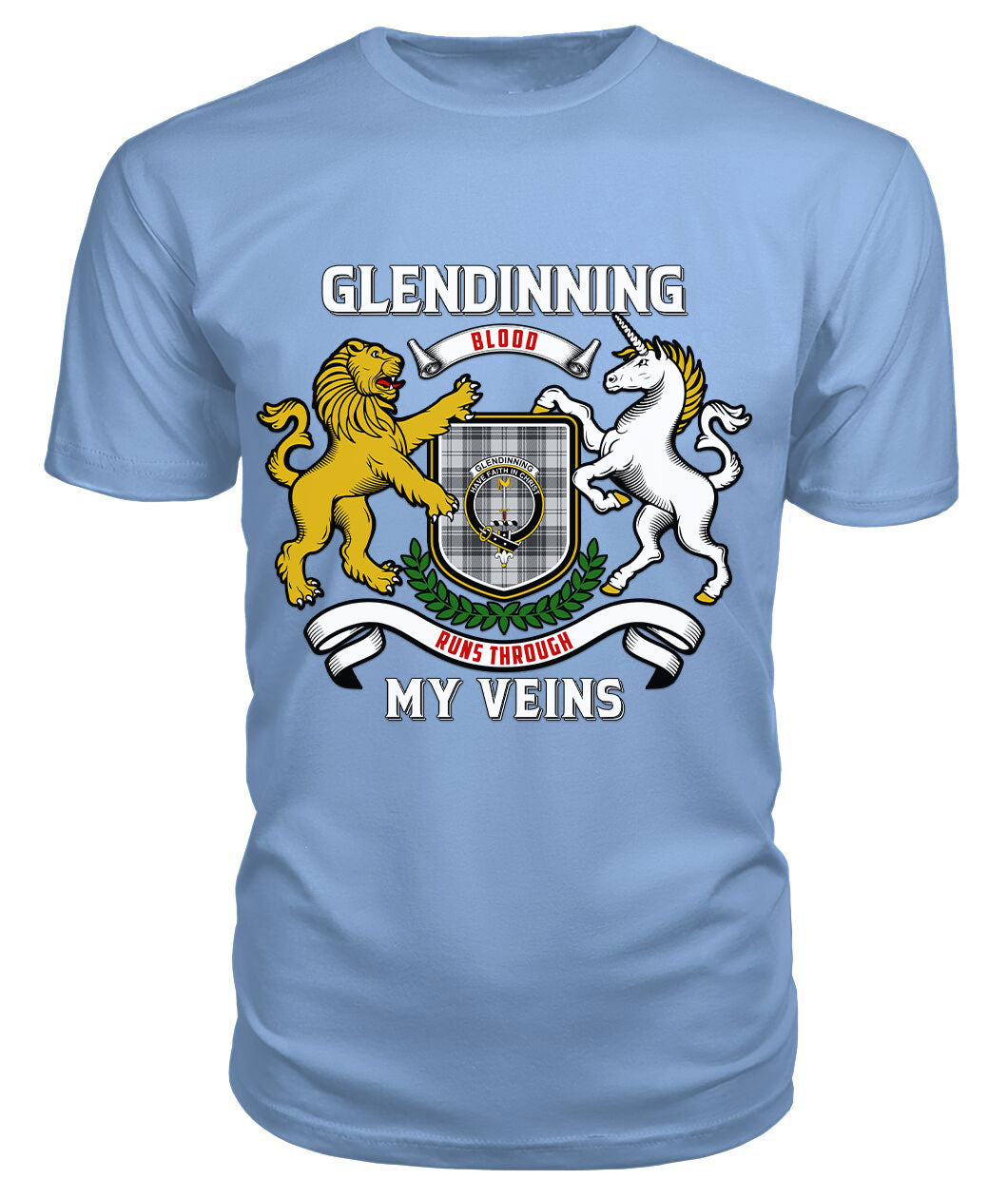 Glendinning Tartan Crest 2D T-shirt - Blood Runs Through My Veins Style