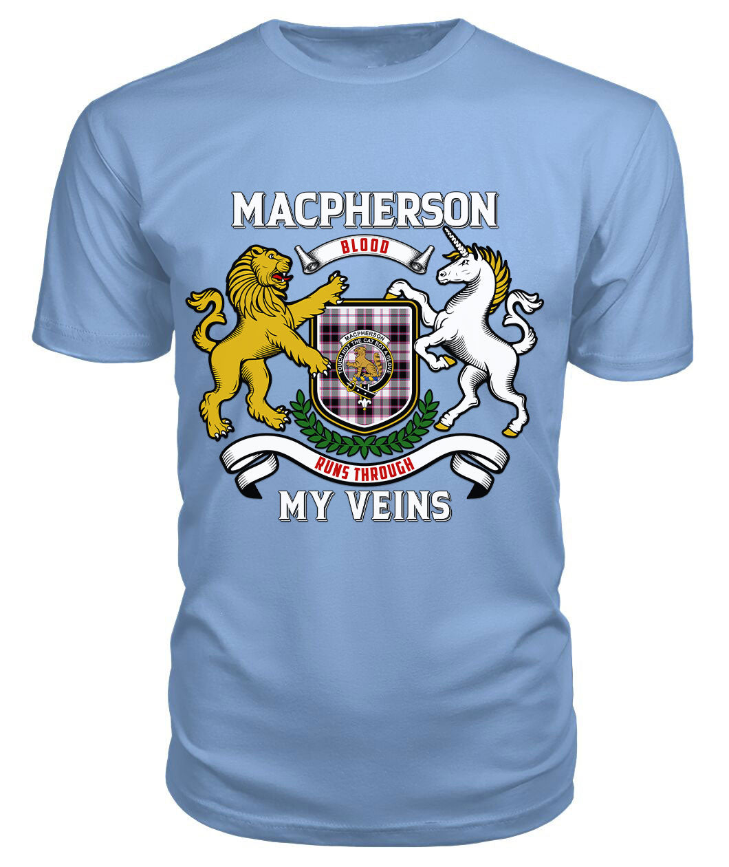 MacPherson Hunting Modern Tartan Crest 2D T-shirt - Blood Runs Through My Veins Style