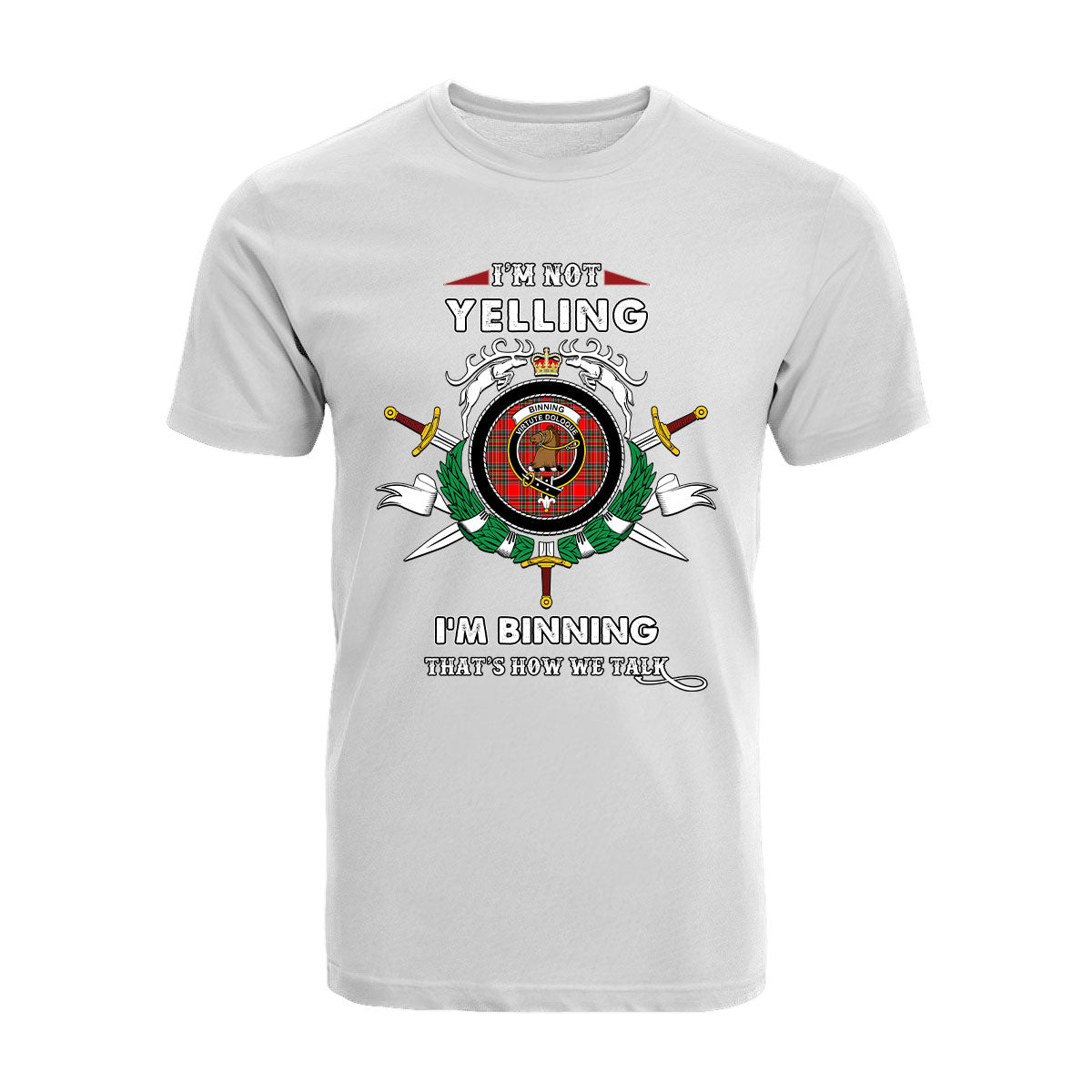 Binning Tartan Crest T-shirt - I'm not yelling style