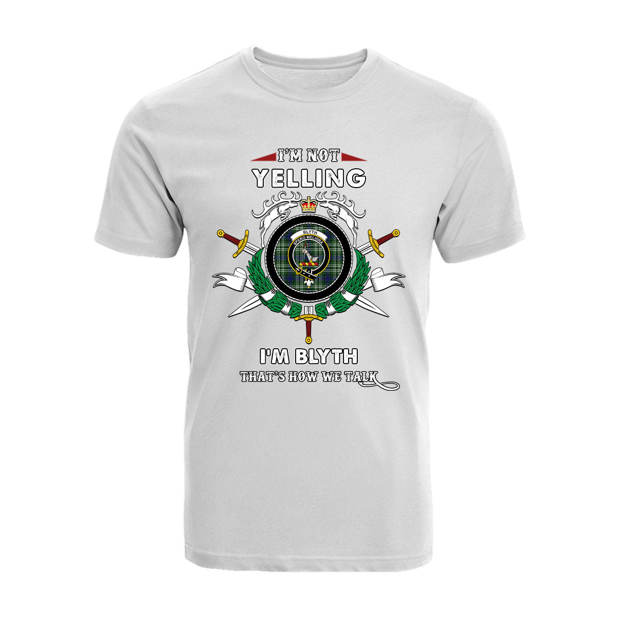 Blyth Tartan Crest T-shirt - I'm not yelling style