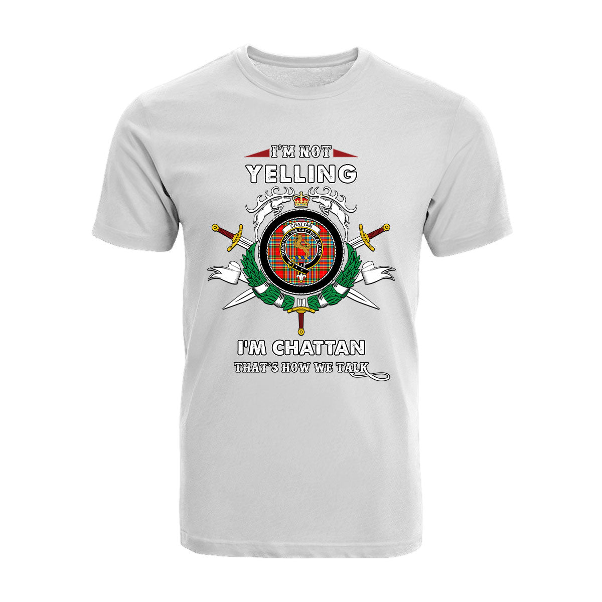 Chattan Tartan Crest T-shirt - I'm not yelling style