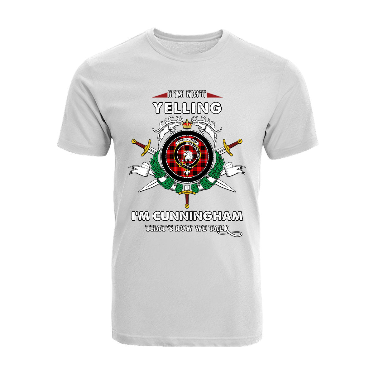 Cunningham Tartan Crest T-shirt - I'm not yelling style