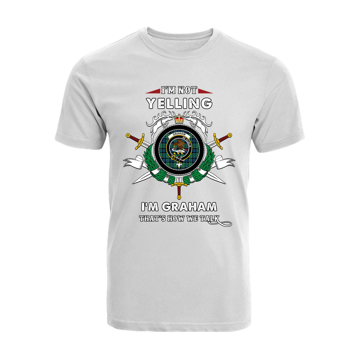 Graham of Menteith Ancient Tartan Crest T-shirt - I'm not yelling style