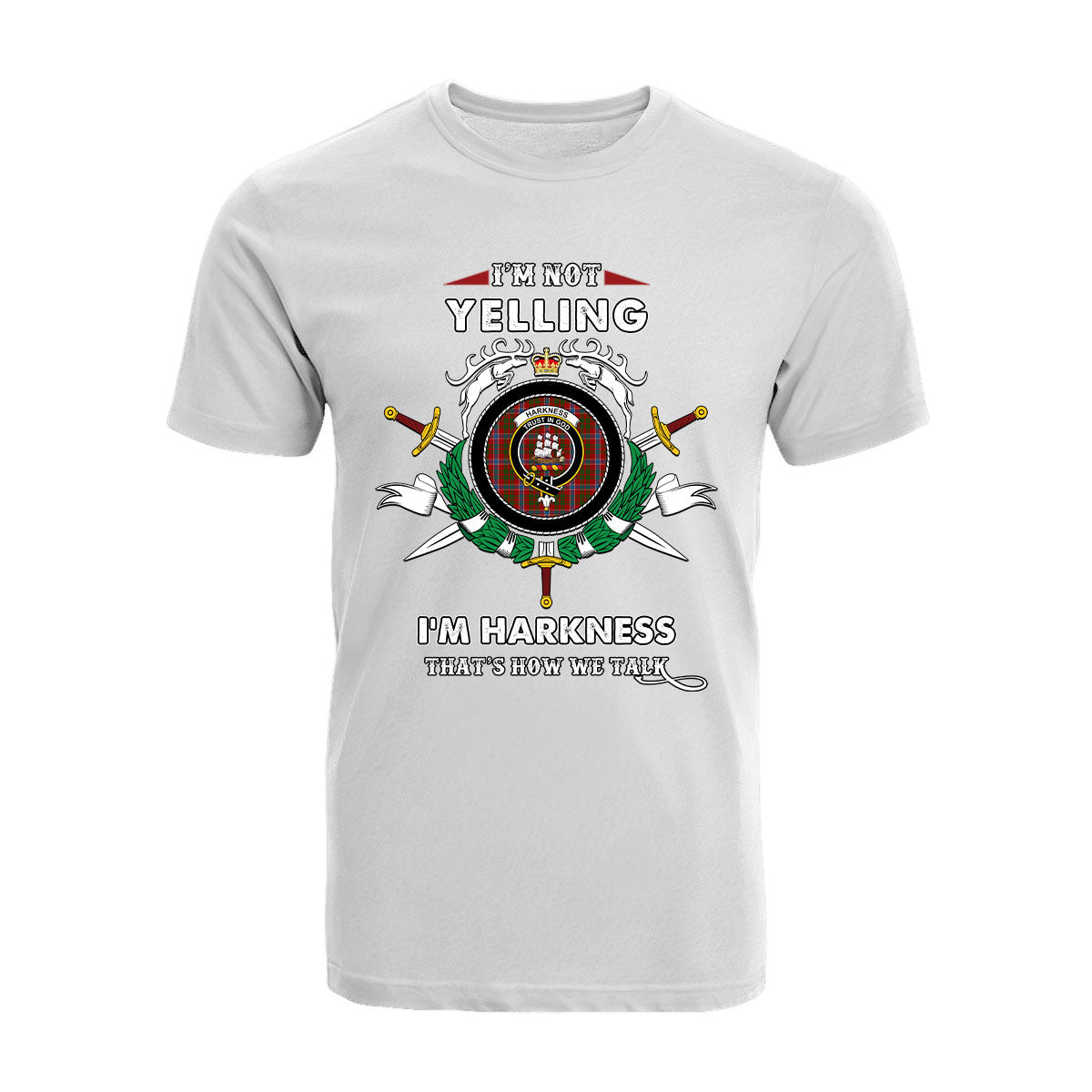 Harkness Tartan Crest T-shirt - I'm not yelling style