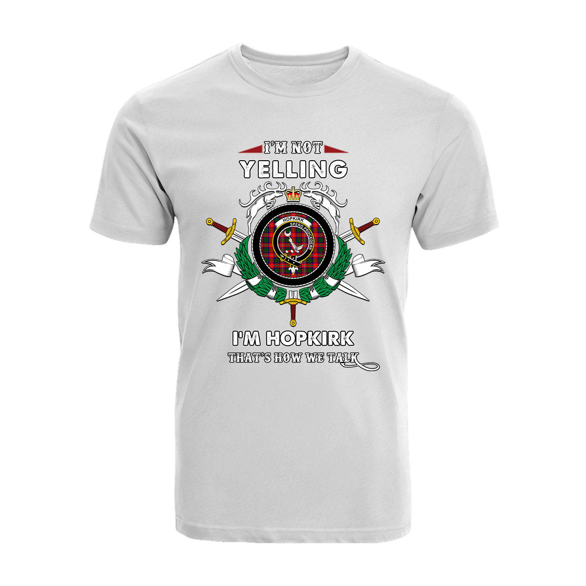 Hopkirk Tartan Crest T-shirt - I'm not yelling style