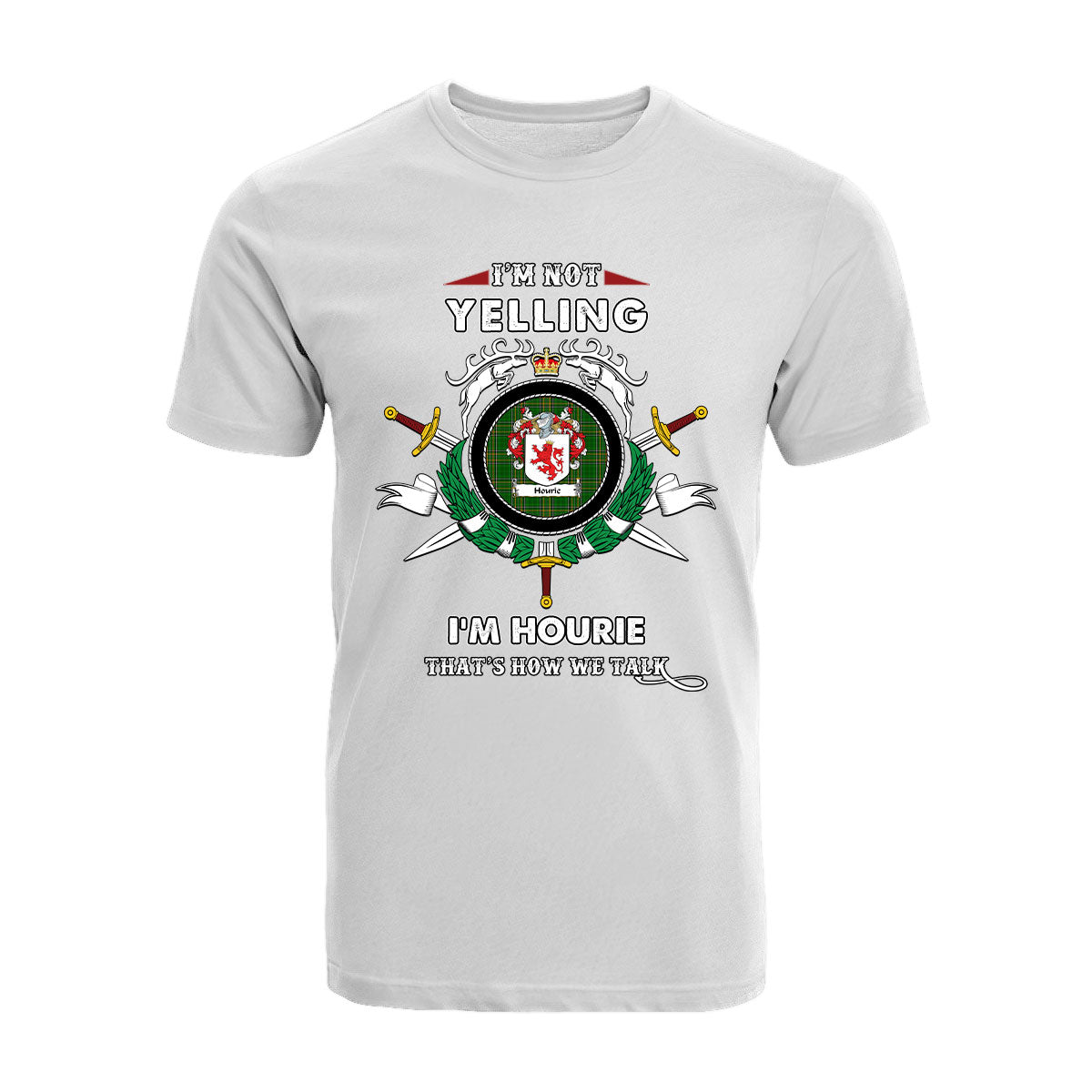 Hourie Tartan Crest T-shirt - I'm not yelling style