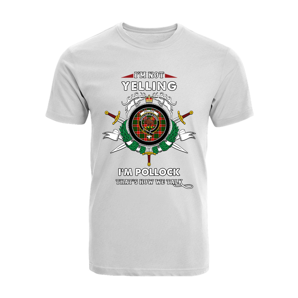 Pollock Tartan Crest T-shirt - I'm not yelling style