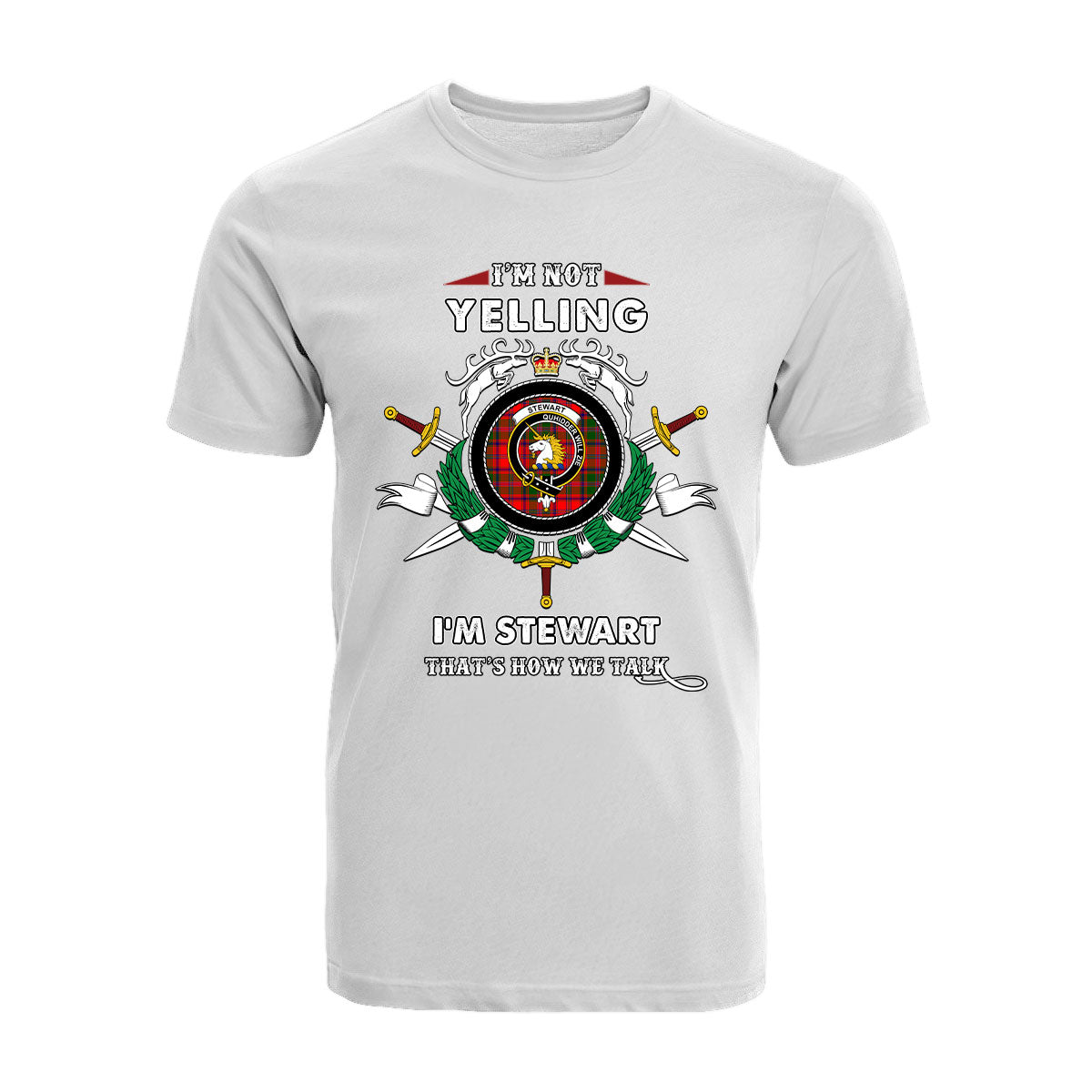 Stewart (of Appin) Tartan Crest T-shirt - I'm not yelling style