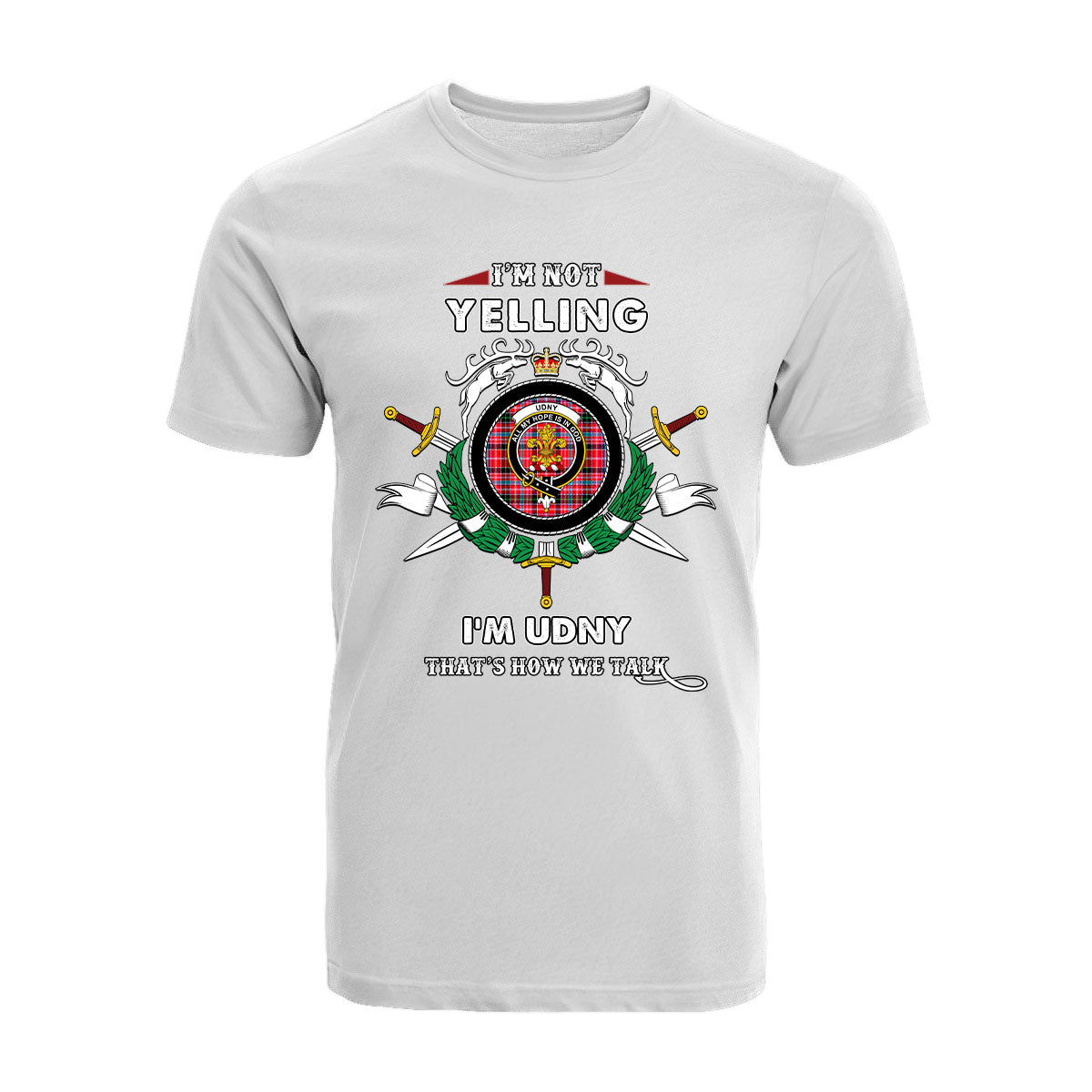 Udny Tartan Crest T-shirt - I'm not yelling style