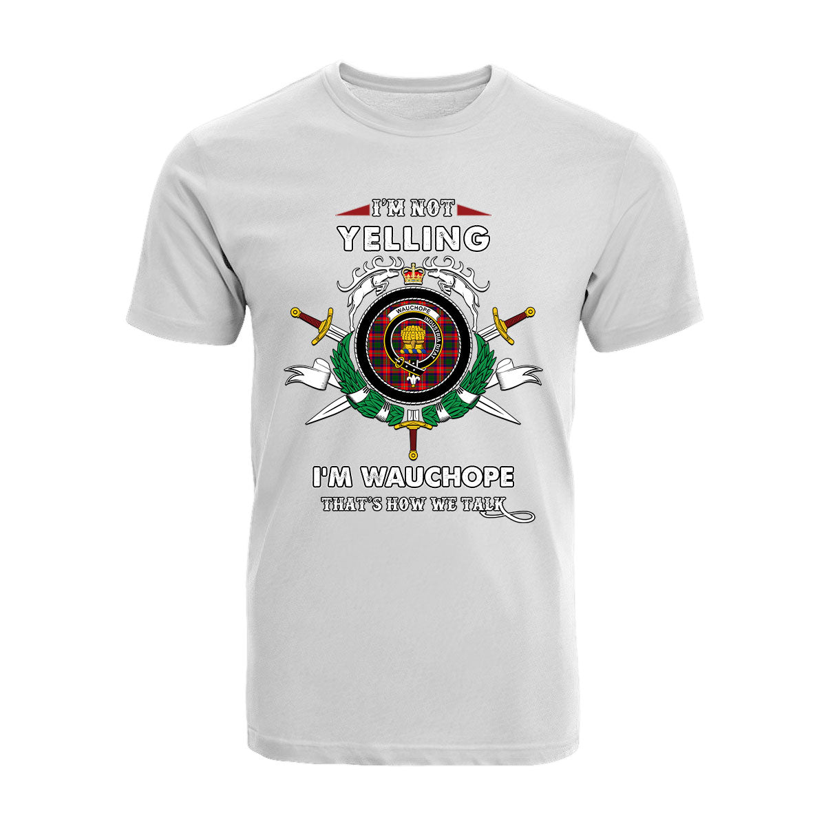 Wauchope Tartan Crest T-shirt - I'm not yelling style