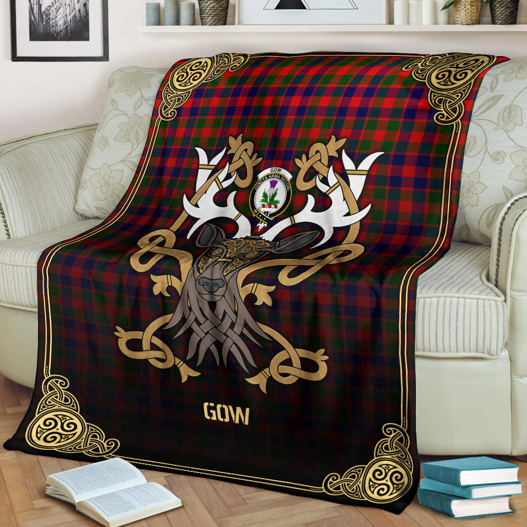Gow (of Skeoch) Tartan Crest Premium Blanket - Celtic Stag style