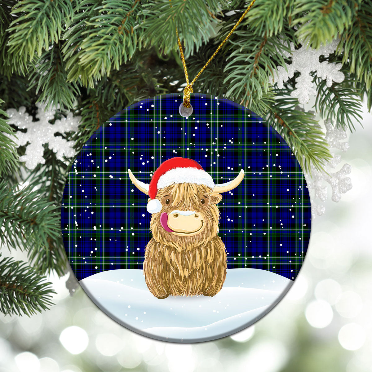 Arbuthnot Modern Tartan Christmas Ceramic Ornament - Highland Cows Style