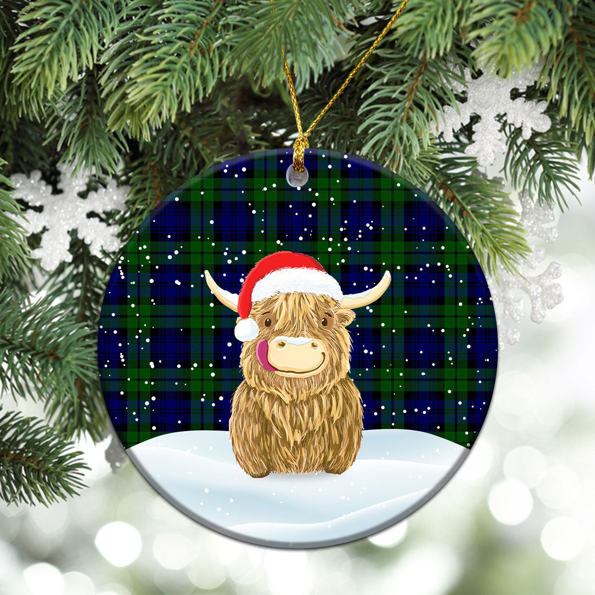 Bannatyne Tartan Christmas Ceramic Ornament - Highland Cows Style