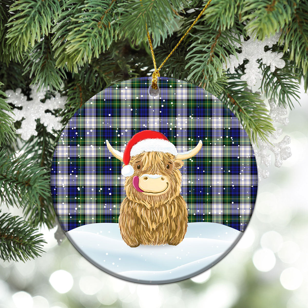 Gordon Dress Modern Tartan Christmas Ceramic Ornament - Highland Cows Style