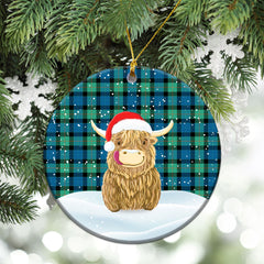 Gunn Ancient Tartan Christmas Ceramic Ornament - Highland Cows Style