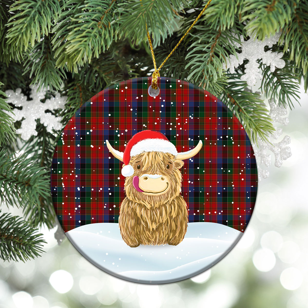Leith Tartan Christmas Ceramic Ornament - Highland Cows Style