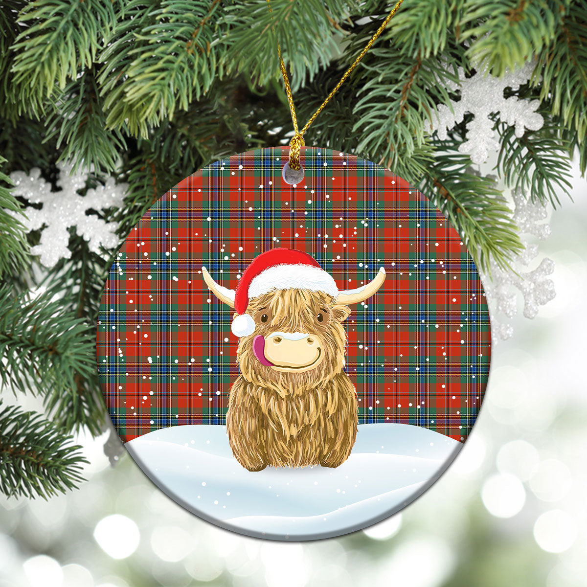 McLean of Duart Ancient Tartan Christmas Ceramic Ornament - Highland Cows Style