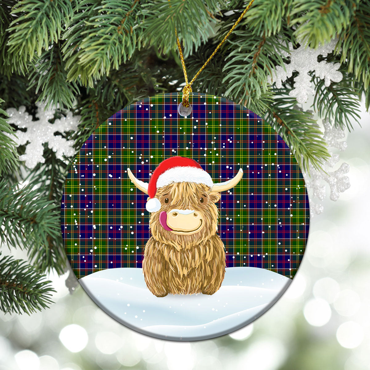 Whitelaw Tartan Christmas Ceramic Ornament - Highland Cows Style