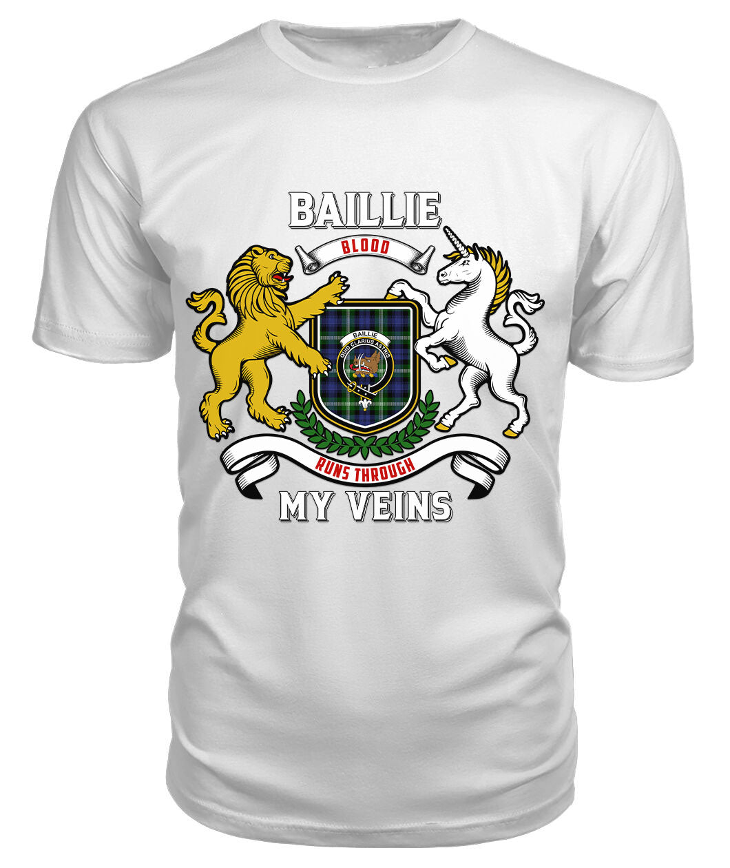 Baillie Modern Tartan Crest 2D T-shirt - Blood Runs Through My Veins Style