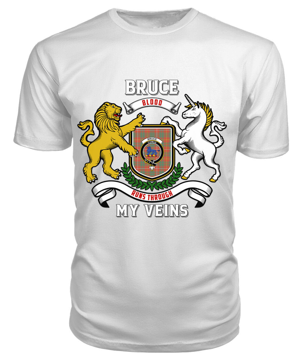 Bruce Ancient Tartan Crest 2D T-shirt - Blood Runs Through My Veins Style