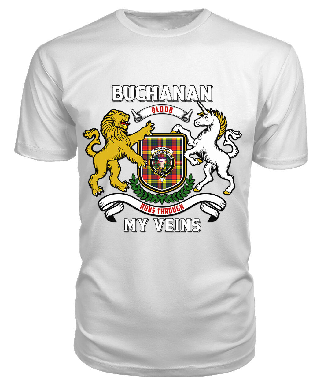 Buchanan Modern Tartan Crest 2D T-shirt - Blood Runs Through My Veins Style