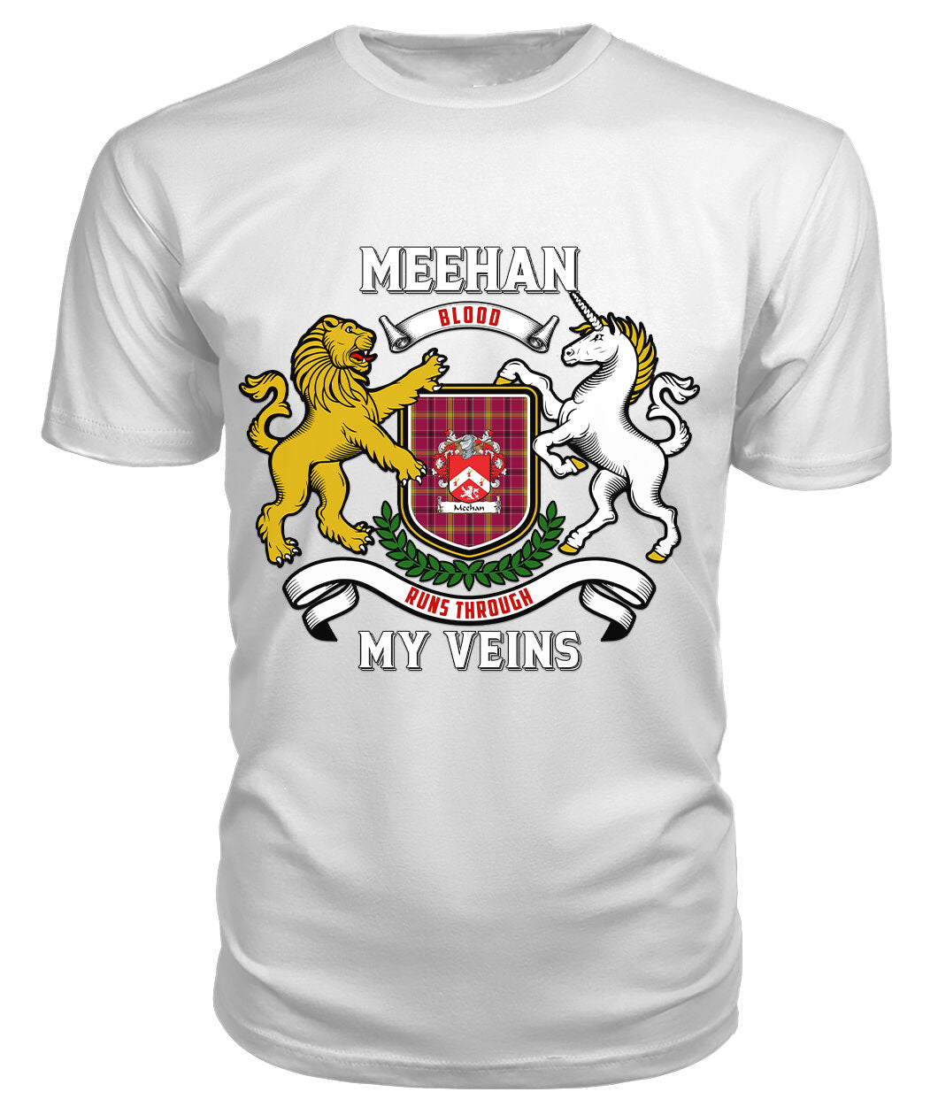 Meehan Tartan Crest 2D T-shirt - Blood Runs Through My Veins Style