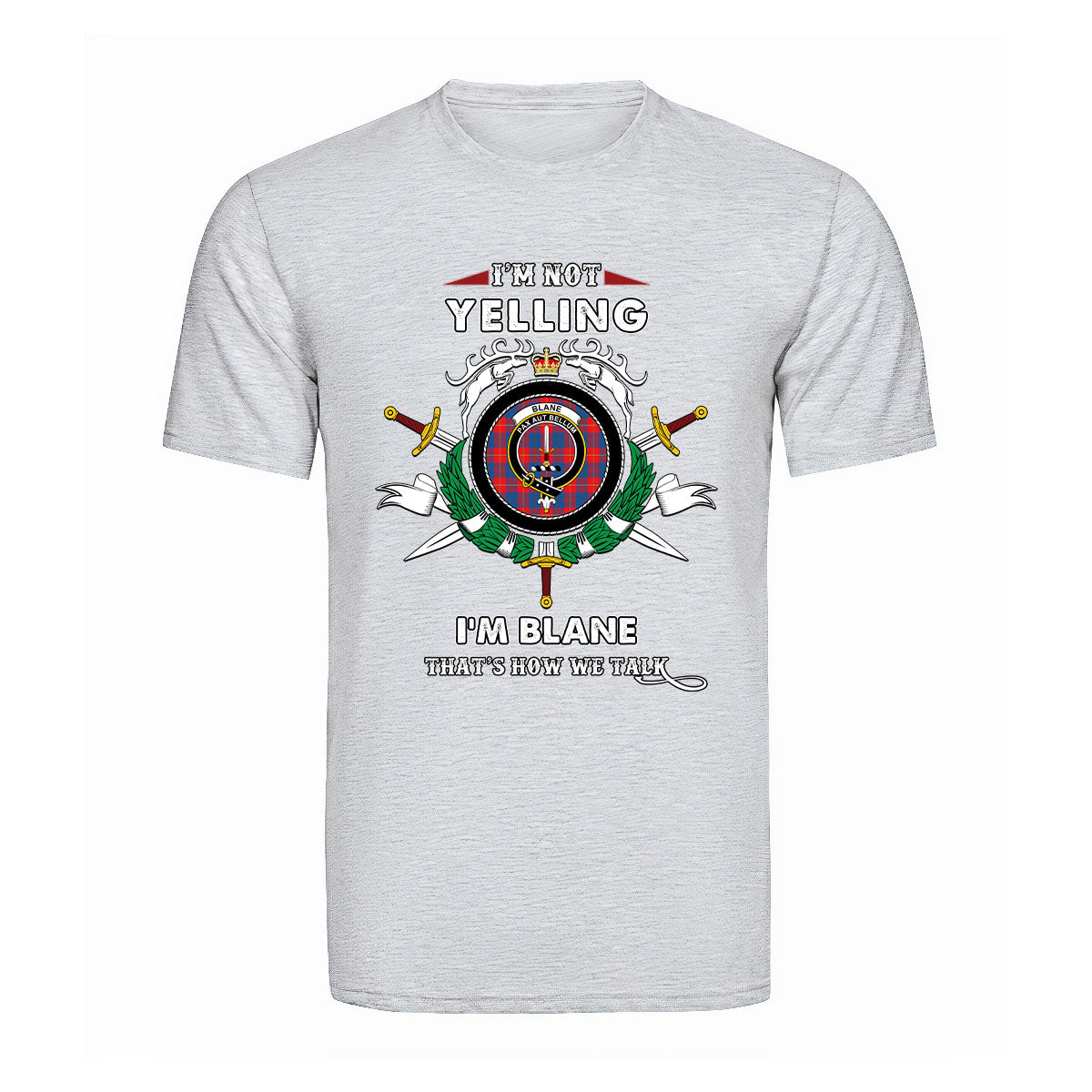 Blane Tartan Crest T-shirt - I'm not yelling style