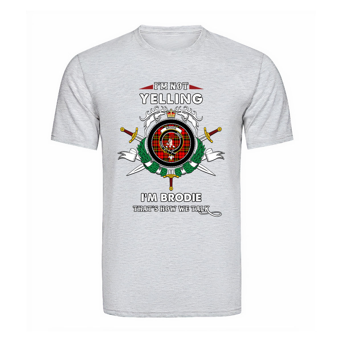 Brodie Tartan Crest T-shirt - I'm not yelling style